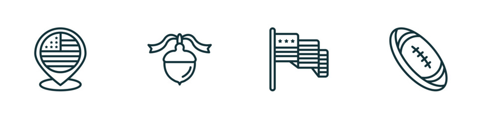 Poster - set of 4 linear icons from united states of america concept. outline icons included usa, thanksgiving ornament, america, rugby vector