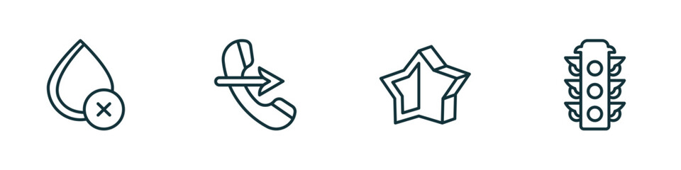 Poster - set of 4 linear icons from ultimate glyphicons concept. outline icons included drop crossed, phone with right arrow, half star full, big traffic light vector