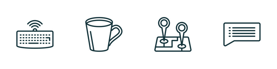 Poster - set of 4 linear icons from ultimate glyphicons concept. outline icons included wireless keyboard, big cup, map locator, writing message vector