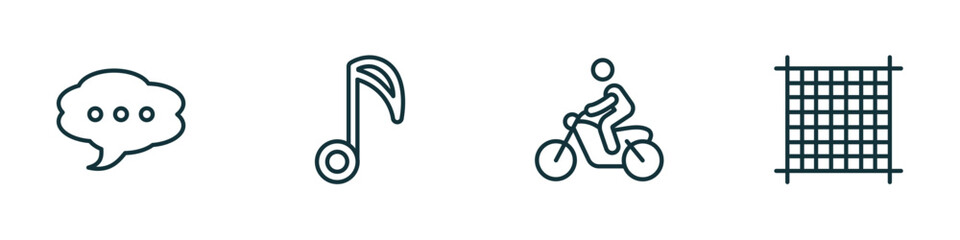Poster - set of 4 linear icons from ultimate glyphicons concept. outline icons included message balloon, big music note, man on motorbike, square grid vector