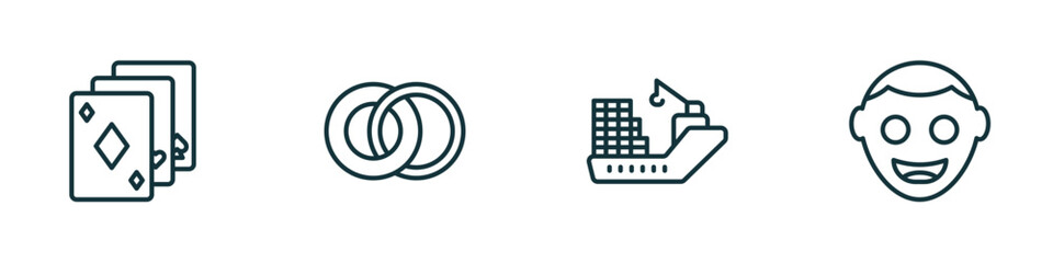 Poster - set of 4 linear icons from ultimate glyphicons concept. outline icons included three cards, two circles, cargo boat, smiling face vector