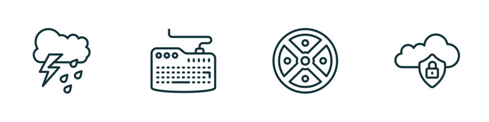 Poster - set of 4 linear icons from ultimate glyphicons concept. outline icons included rain cloud, computer keyboard, circle menu, internet security vector