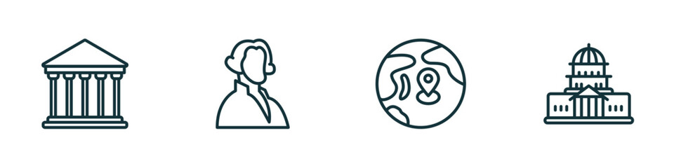 Poster - set of 4 linear icons from united states of america concept. outline icons included government, george washington, pacific ocean, washington vector