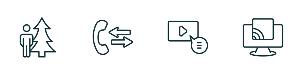 Poster - set of 4 linear icons from ultimate glyphicons concept. outline icons included man and tree, phone call outcoming, video comment, tv wireless connection vector