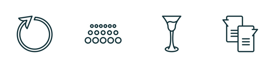 Wall Mural - set of 4 linear icons from ultimate glyphicons concept. outline icons included reload arrow, big and small dots, cocktail glass, message ballon vector