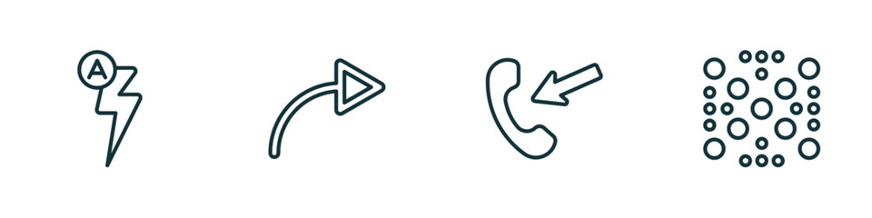 Poster - set of 4 linear icons from ultimate glyphicons concept. outline icons included automatic flash, turn right, incoming calls, dot crossed vector