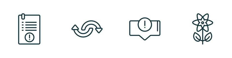 Poster - set of 4 linear icons from ultimate glyphicons concept. outline icons included exclamation file, reload circular arrow, error message, flower with leaves vector