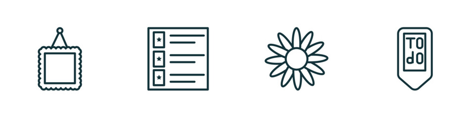 Poster - set of 4 linear icons from user interface concept. outline icons included image with frame, film list, image of a flower, to do vector