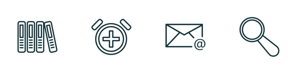 Poster - set of 4 linear icons from user interface concept. outline icons included office folders, alarm button, email evelope, looking vector