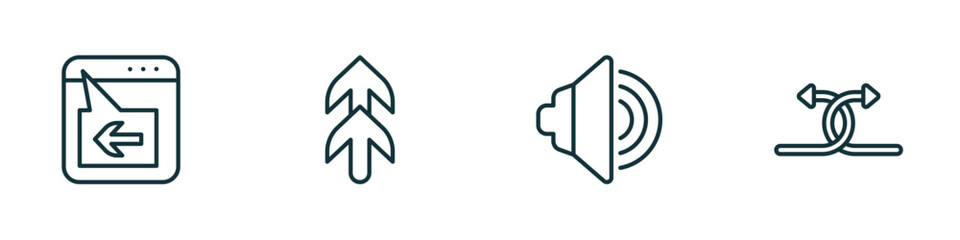 Poster - set of 4 linear icons from user interface concept. outline icons included window back button, top arrows, sound on, crossed arrows vector