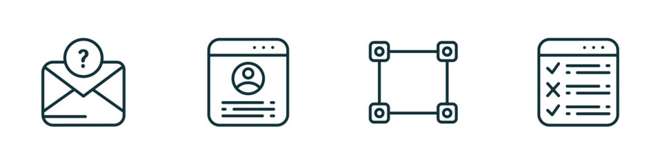 set of 4 linear icons from user interface concept. outline icons included anonymous message, accounts, metrize, task list vector