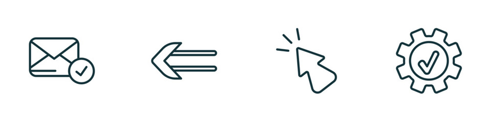 Poster - set of 4 linear icons from user interface concept. outline icons included postal, slim left, cursor arrow, right tings vector