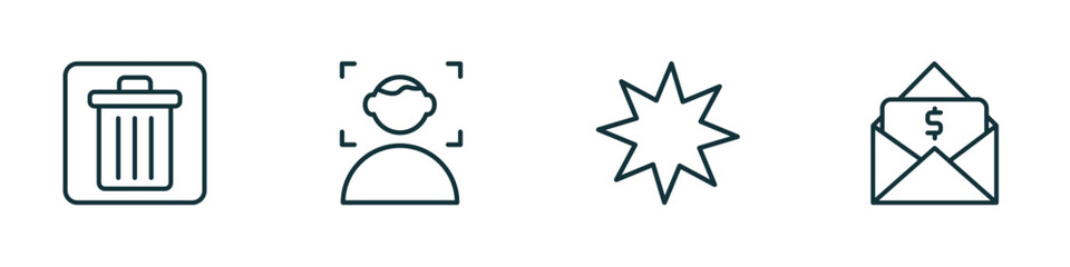 Poster - set of 4 linear icons from user interface concept. outline icons included delete bin, face detection