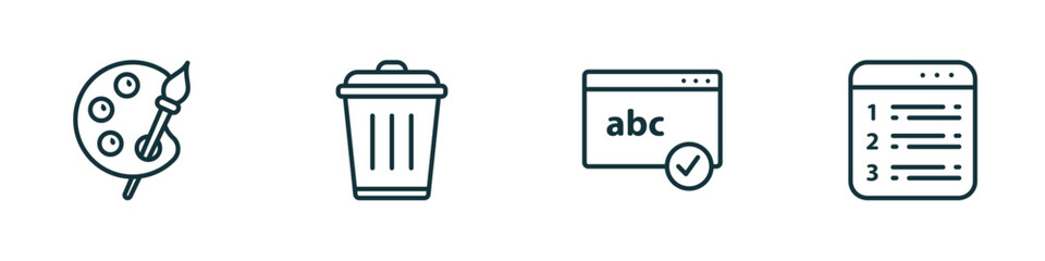Poster - set of 4 linear icons from user interface collection. concept. outline icons included painter palett