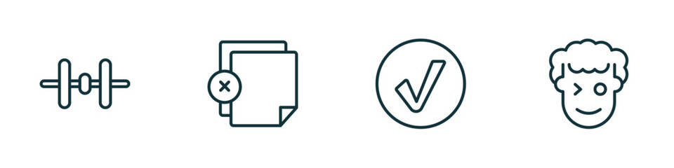 Poster - set of 4 linear icons from user interface concept. outline icons included vertical align, add new document, round done button, smiles vector