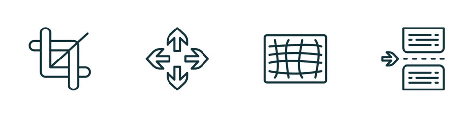 Poster - set of 4 linear icons from user interface concept. outline icons included crop tool, move arrows, mesh, page break vector