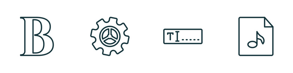 Poster - set of 4 linear icons from user interface concept. outline icons included bold text, tings, text box, music file vector