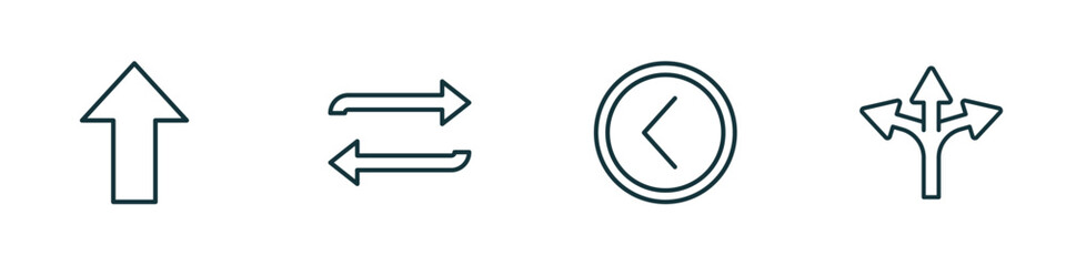 Poster - set of 4 linear icons from user interface concept. outline icons included pointing up arrow, replay arrows, round left button, crossroad vector