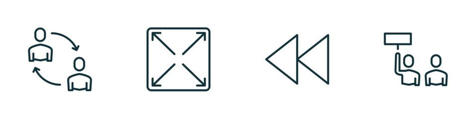 Poster - set of 4 linear icons from user interface concept. outline icons included exchange personel, expand button, rewind, industrial action vector