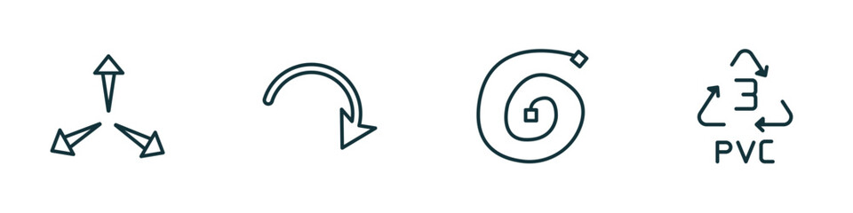 Aufkleber - set of 4 linear icons from user interface concept. outline icons included expand arrows, curved arrows, spiral tool, 3 pvc vector