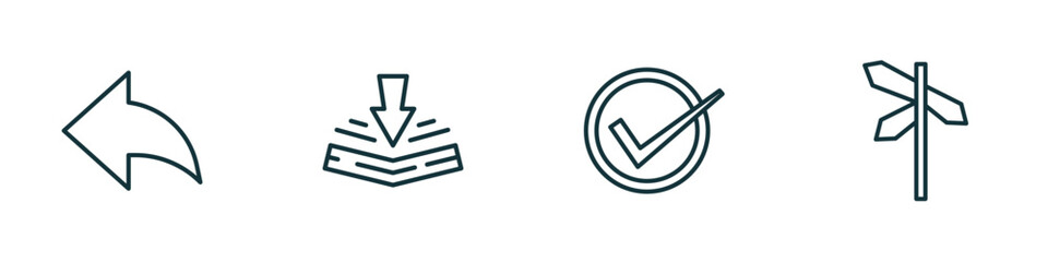 Poster - set of 4 linear icons from user interface concept. outline icons included arrow address back, bending, right, crossroads vector
