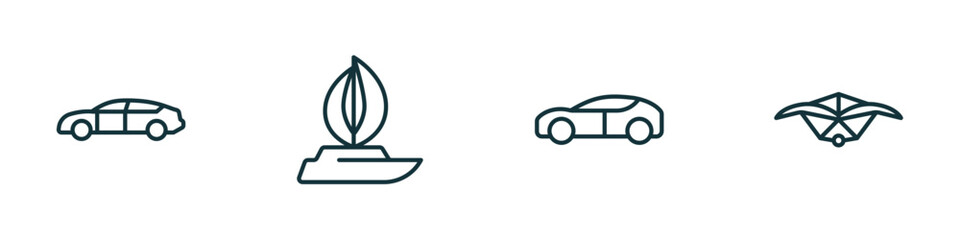Poster - set of 4 linear icons from transportation concept. outline icons included automobile, sailboat, elec