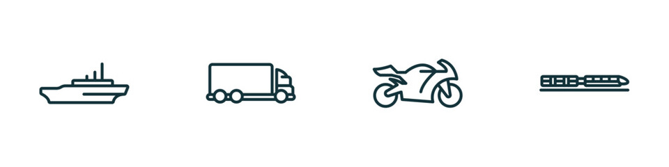 Poster - set of 4 linear icons from transportation concept. outline icons included icebreaker ship, lorry, mo