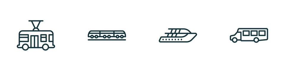 Poster - set of 4 linear icons from transportation concept. outline icons included trolleybus, light rail, ya