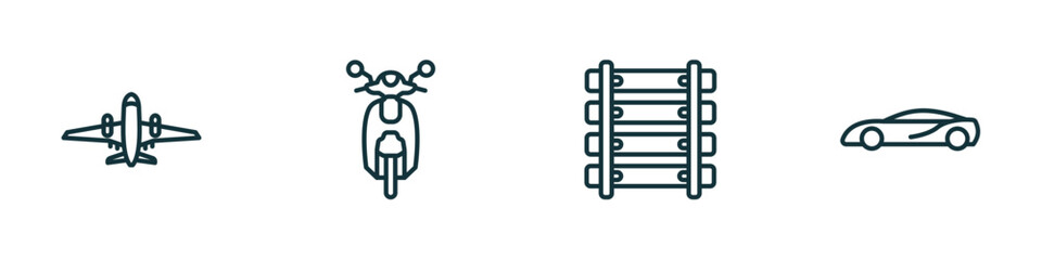 Poster - set of 4 linear icons from transportation concept. outline icons included airliner, scooter front vi