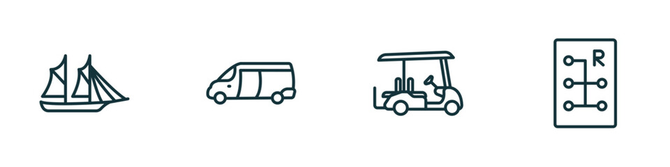 Poster - set of 4 linear icons from transportation concept. outline icons included schooner, van, golf cart, 