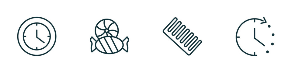 Aufkleber - set of 4 linear icons from tools and utensils concept. outline icons included circular clock, candie