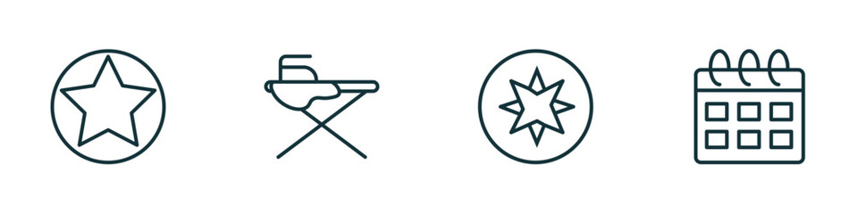 Poster - set of 4 linear icons from tools and utensils concept. outline icons included highlight, iron table, cardinal points, calendar with six days vector