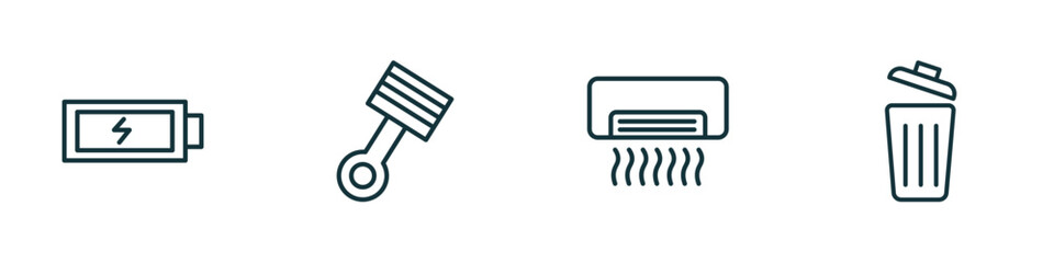 Poster - set of 4 linear icons from tools and utensils concept. outline icons included charged battery, pisto