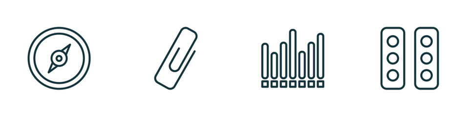 Poster - set of 4 linear icons from tools and utensils concept. outline icons included cardinal, attached, sound wave bars, semaphore lights vector
