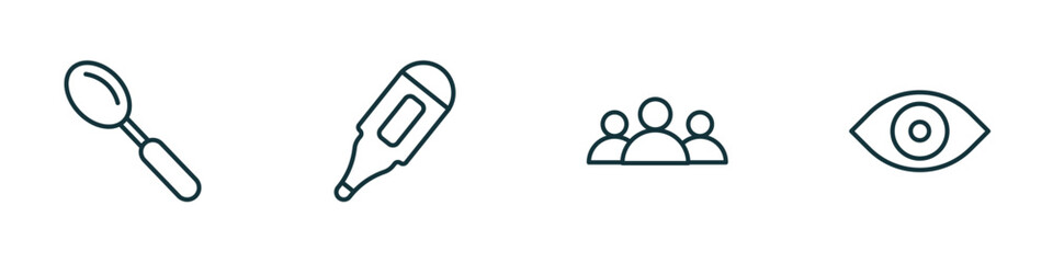 Poster - set of 4 linear icons from tools and utensils concept. outline icons included large spoon, body thermometer, squad, optical vector