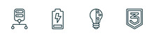Set Of 4 Linear Icons From Technology Concept. Outline Icons Included Data Architecture, Battery Levels, Light Bulb Idea, Css3 Vector