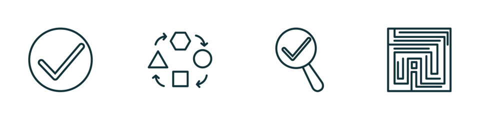 Poster - set of 4 linear icons from startup stategy and concept. outline icons included success, adaptation, 