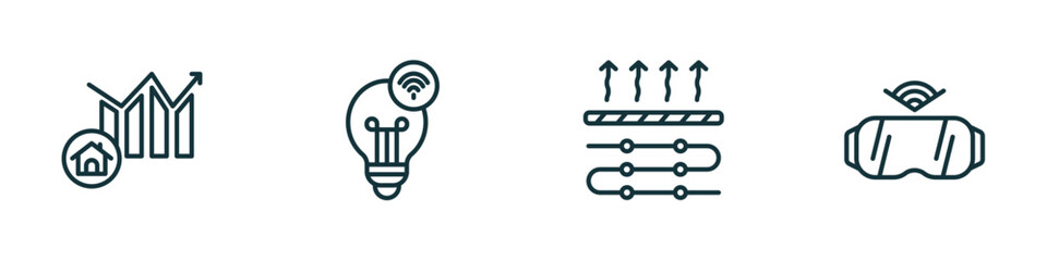 Poster - set of 4 linear icons from smart home concept. outline icons included chart, lightbulb, underfloor heating, virtual reality vector
