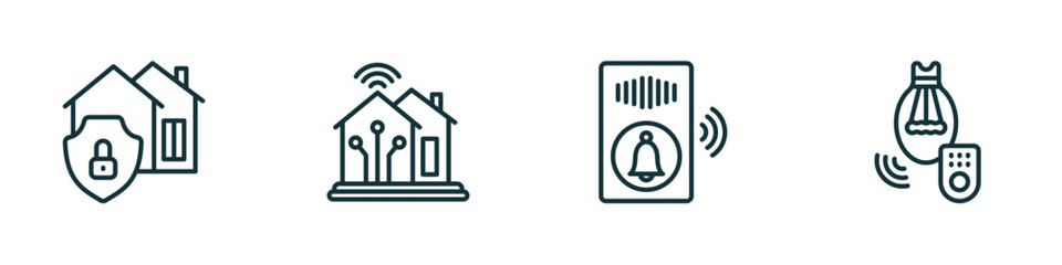 Poster - set of 4 linear icons from smart home concept. outline icons included security system, smart, doorbell, lighting vector