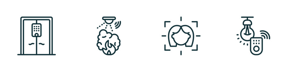 Poster - set of 4 linear icons from smart home concept. outline icons included automated door, fire alarm, face scan, illumination vector