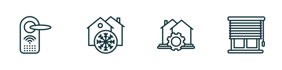 Poster - set of 4 linear icons from smart home concept. outline icons included locking, freeze, automation, blind vector