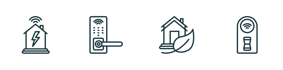 Poster - set of 4 linear icons from smart home concept. outline icons included power, handle, eco home, smart switch vector