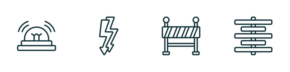 Poster - set of 4 linear icons from signs concept. outline icons included alarm, electric current, under, align center vector