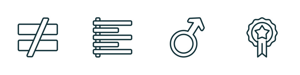 Poster - set of 4 linear icons from signs concept. outline icons included is not equal to, align left, male, premium badge vector