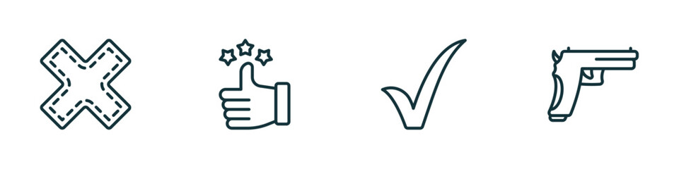 Poster - set of 4 linear icons from signs concept. outline icons included cross, superior, tick, gun vector