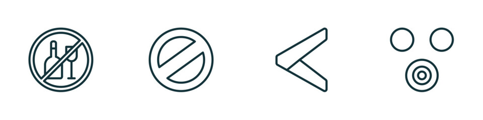 Poster - set of 4 linear icons from signs concept. outline icons included drink, no, is less than, therefore vector