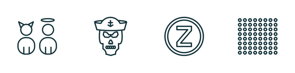 Poster - set of 4 linear icons from shapes concept. outline icons included characters, sailor skull, z, dot square vector