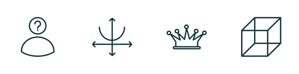Poster - set of 4 linear icons from shapes concept. outline icons included character, parabola, royalty, geometry cube vector