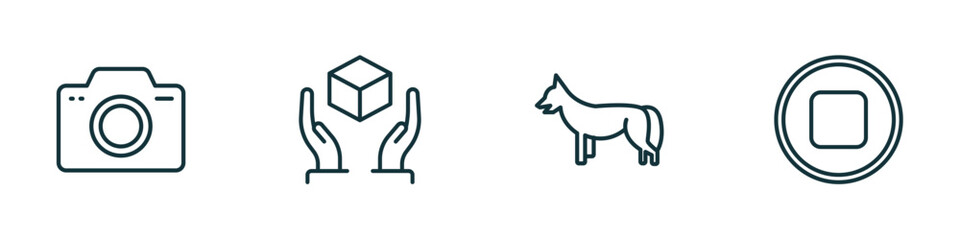 Poster - set of 4 linear icons from shapes concept. outline icons included foto, handle with care, jackal, round stop button vector