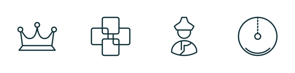 Poster - set of 4 linear icons from shapes concept. outline icons included royalties, four squares, mongolian, radius of circle vector